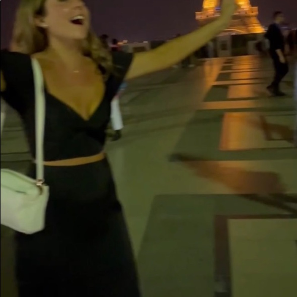 Satin black crop top and skirt set